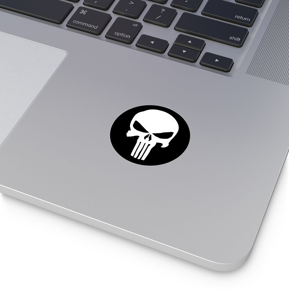 Thumbnail: White Punisher Round Vinyl Stickers Blk background outdoor indoor UV Protectant