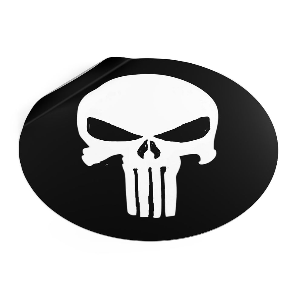 Thumbnail: White Punisher Round Vinyl Stickers Blk background outdoor indoor UV Protectant