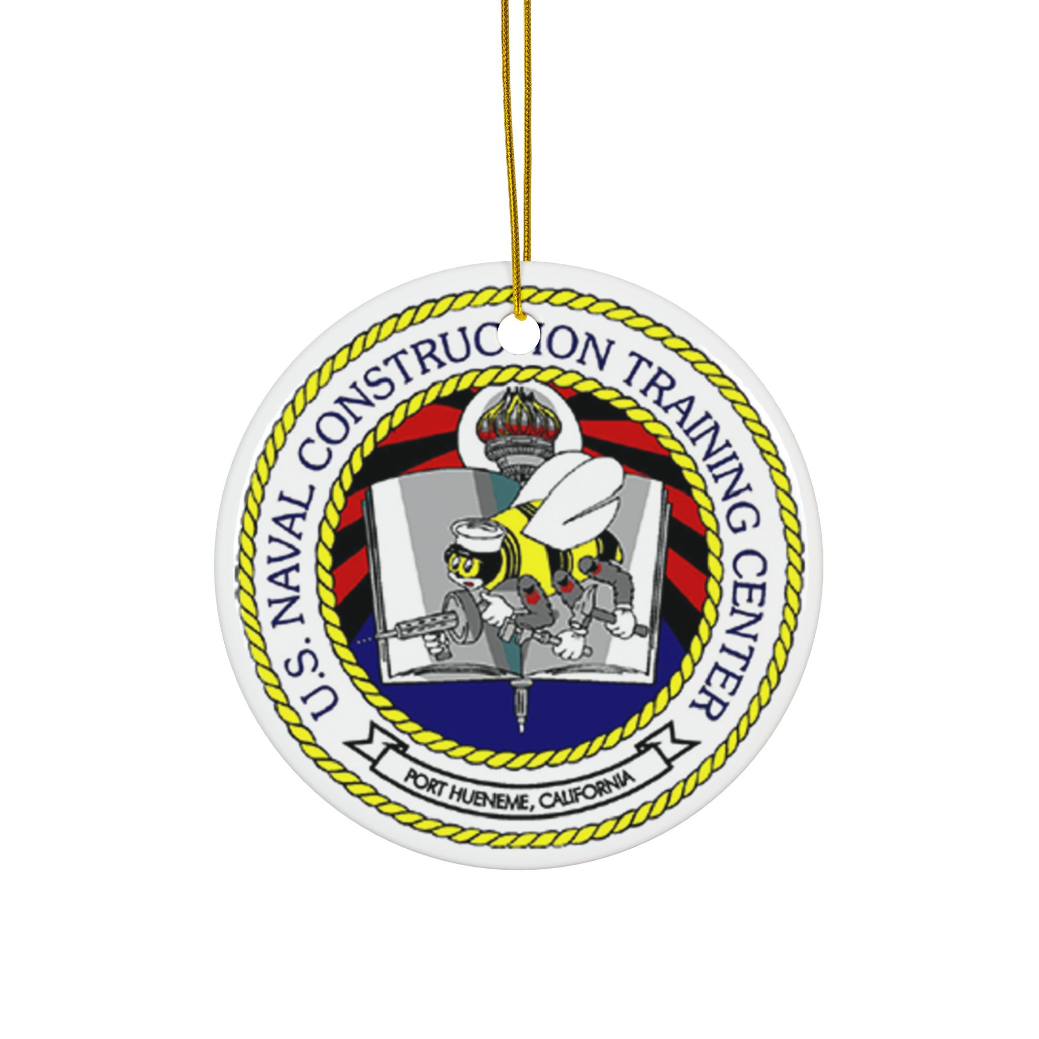 NCTC Port Hueneme Ceramic Ornament Seabee Base Design, Double Sided