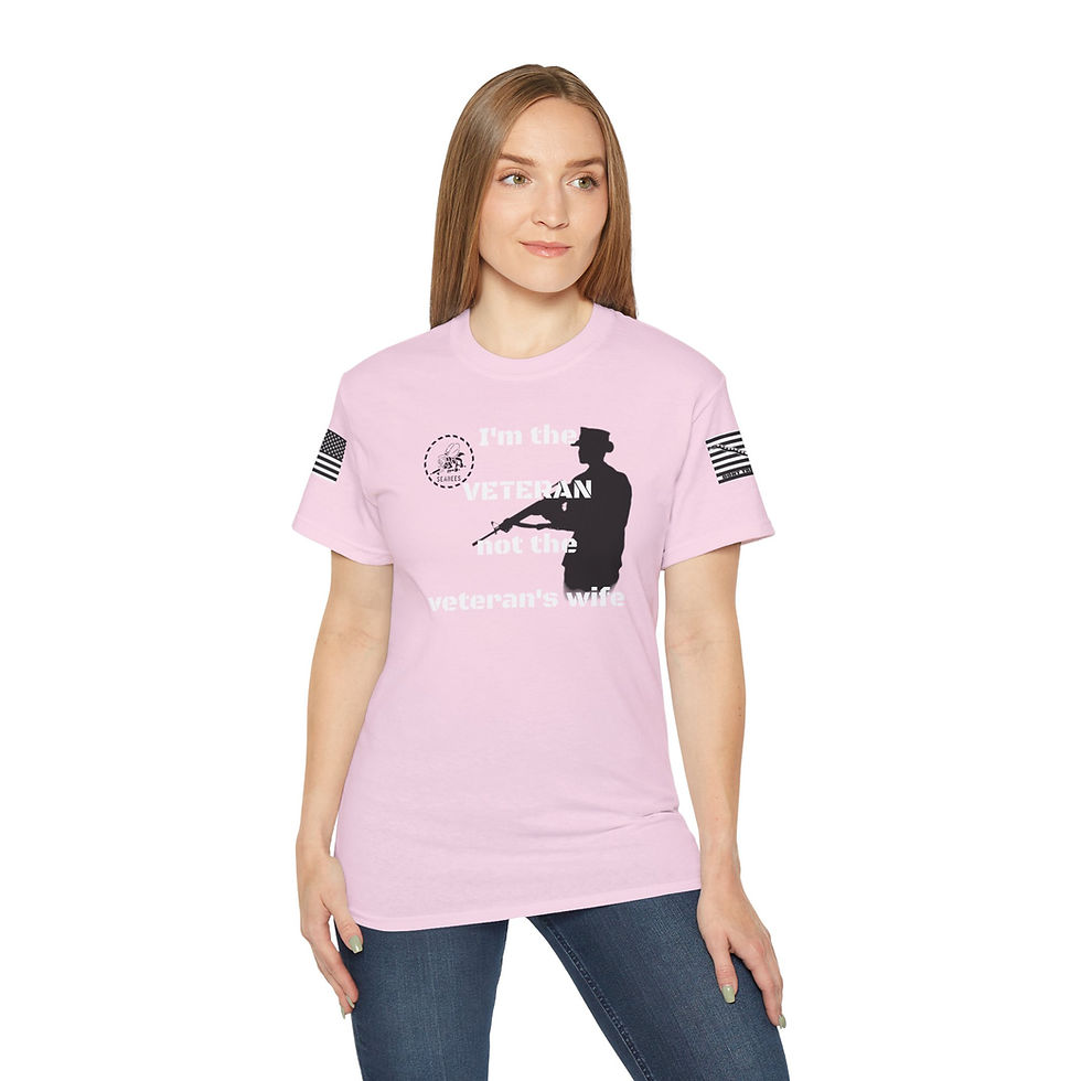 Thumbnail: "I'm the Veteran, Not the Veteran's Wife" Veteran Jack Flag Seabees T-Shirt 