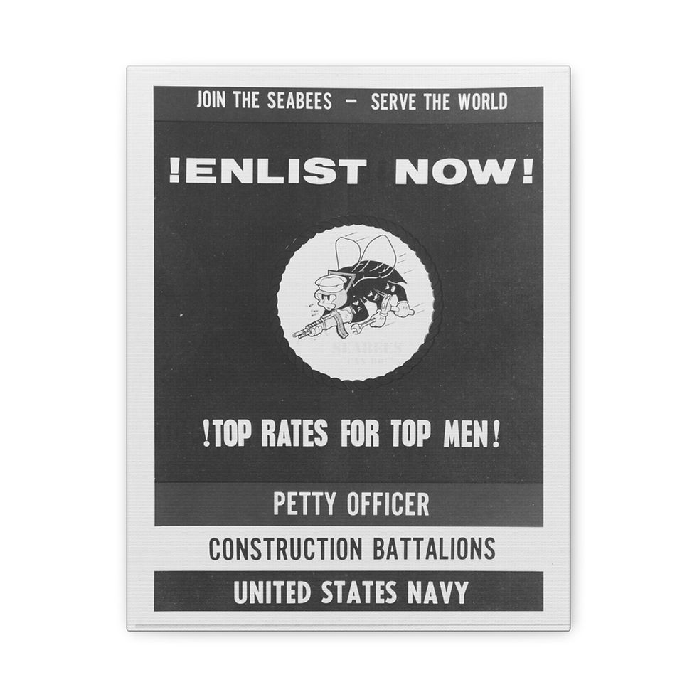 Thumbnail: Mounted Canvas WWII Join the Seabees - Serve the world. Stretched, 1.25"