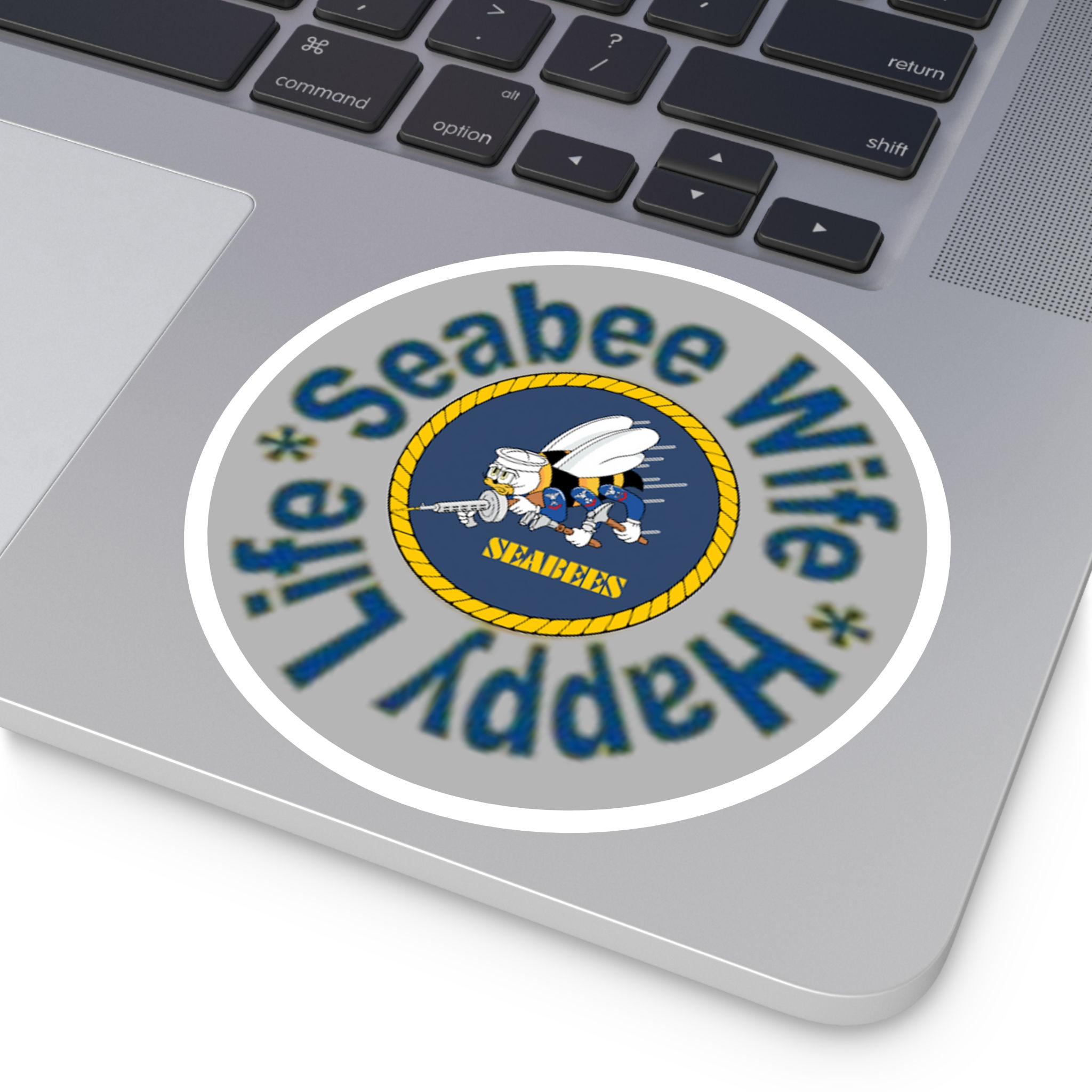 Grey Seabee Wife Happy Life Round Stickers, Indoor or Outdoor