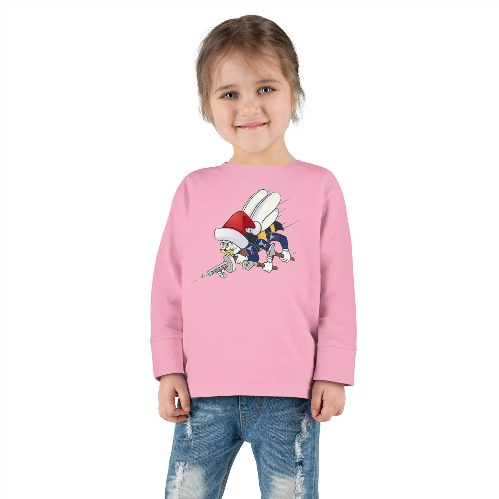 Seabee Santa Toddler Tee, Kids Christmas Shirt, Holiday Long Sleeve