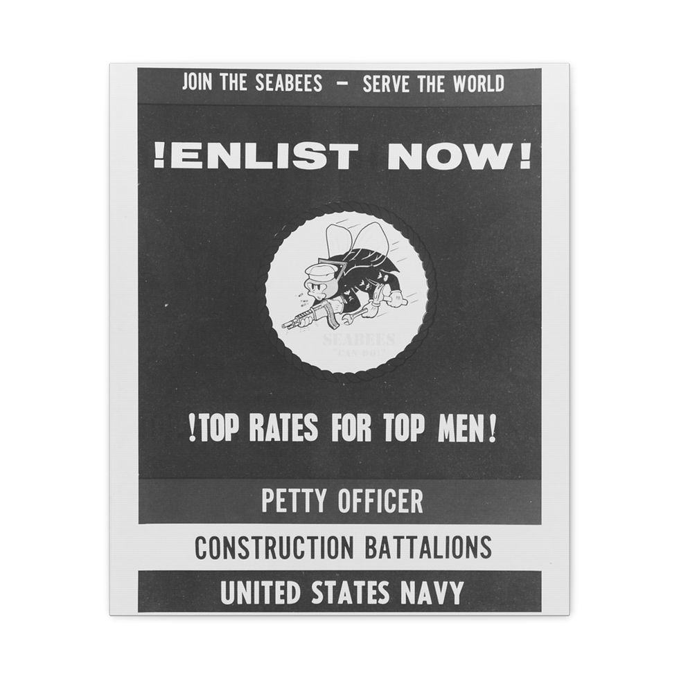 Thumbnail: Mounted Canvas WWII Join the Seabees - Serve the world. Stretched, 1.25"