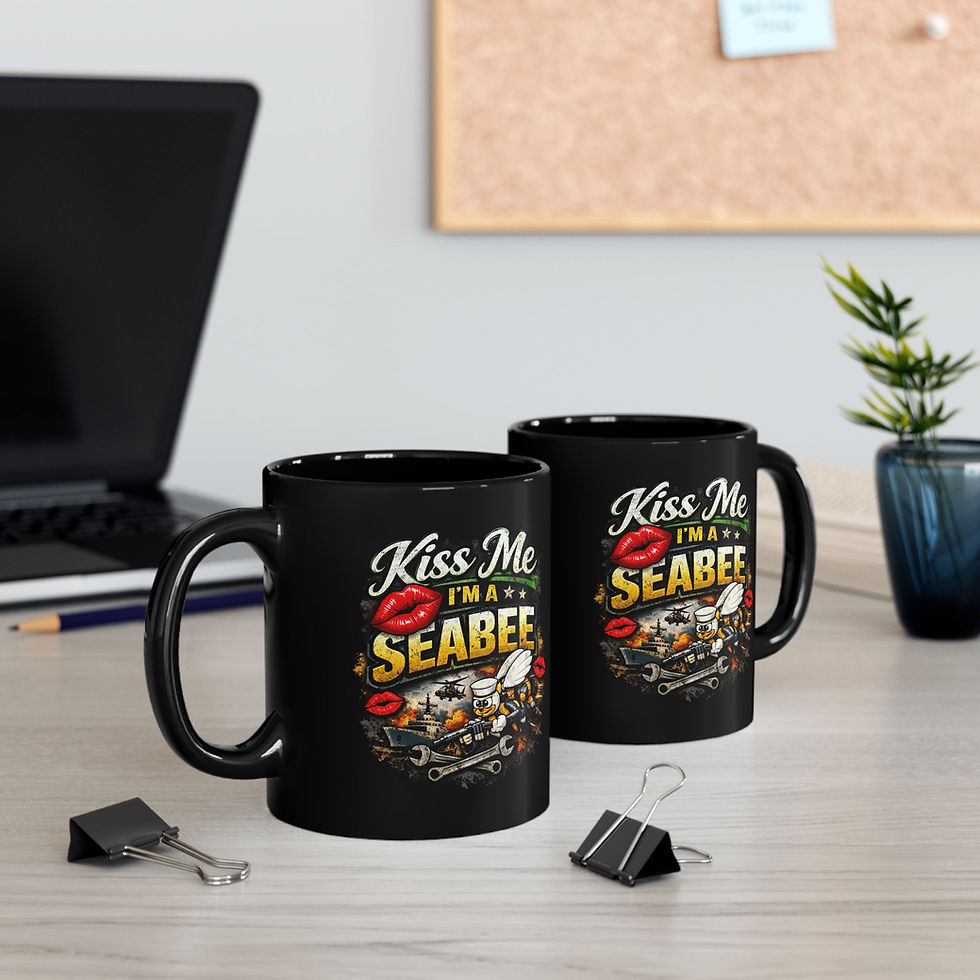 Thumbnail: Kiss Me I’m a Seabee Black Coffee Mug double sided Military Gift (11oz/15oz)