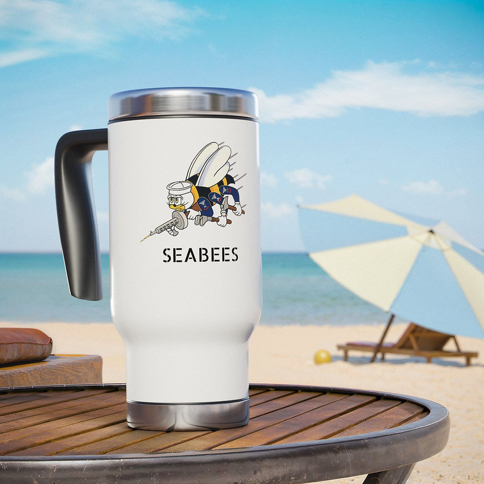 Thumbnail: SEABEES & PHOEBE Stainless Steel Travel Mug w Handle, 14oz, Double Sided