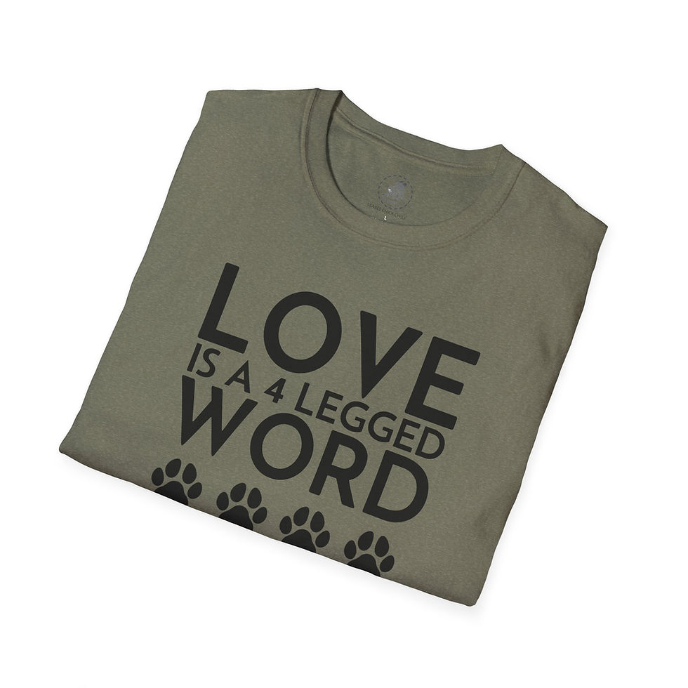 Thumbnail: LOVE is a 4 Legged Word with Paws Unisex Softstyle T-Shirt, Animal Lover Tee