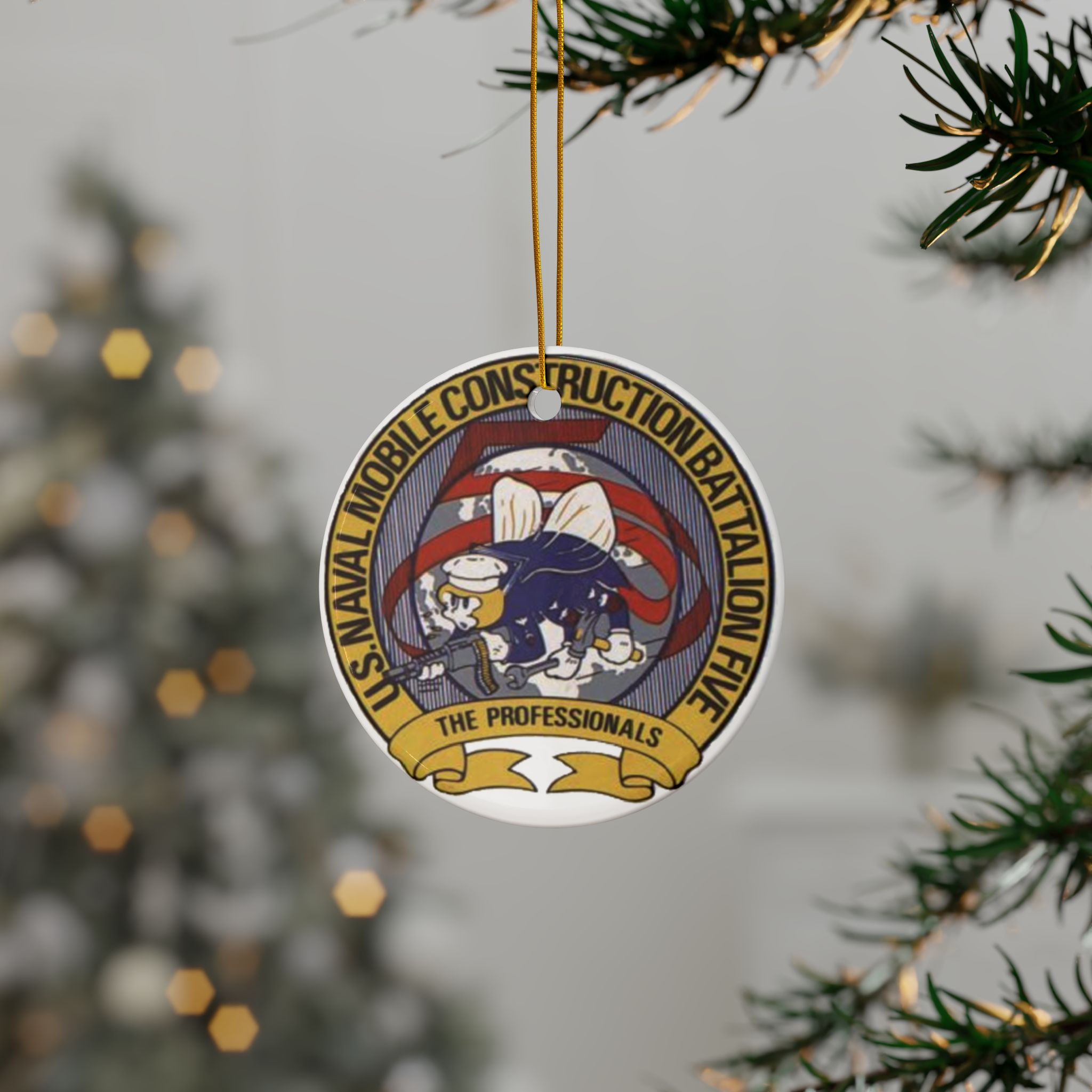 NMCB FIVE 5 Ornament Ceramic Seabees Double Sided (1pc)