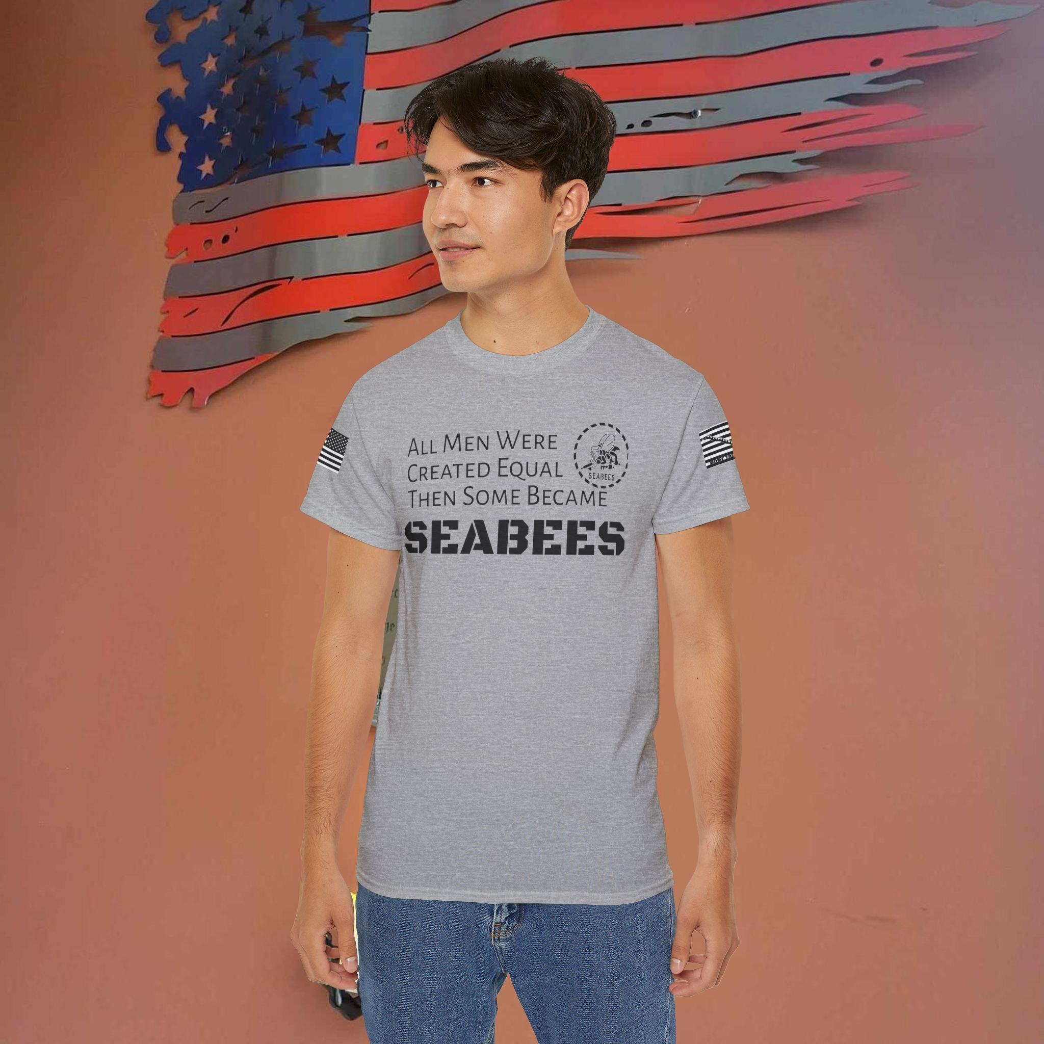 All Men Were Created Equal Seabees Ultra Cotton Tee Flag & Navy Jack tshirt