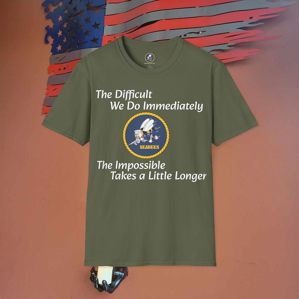 Thumbnail: The Difficult We Do Immediately Seabees Logo Neck Label Unisex Softstyle T-Shirt