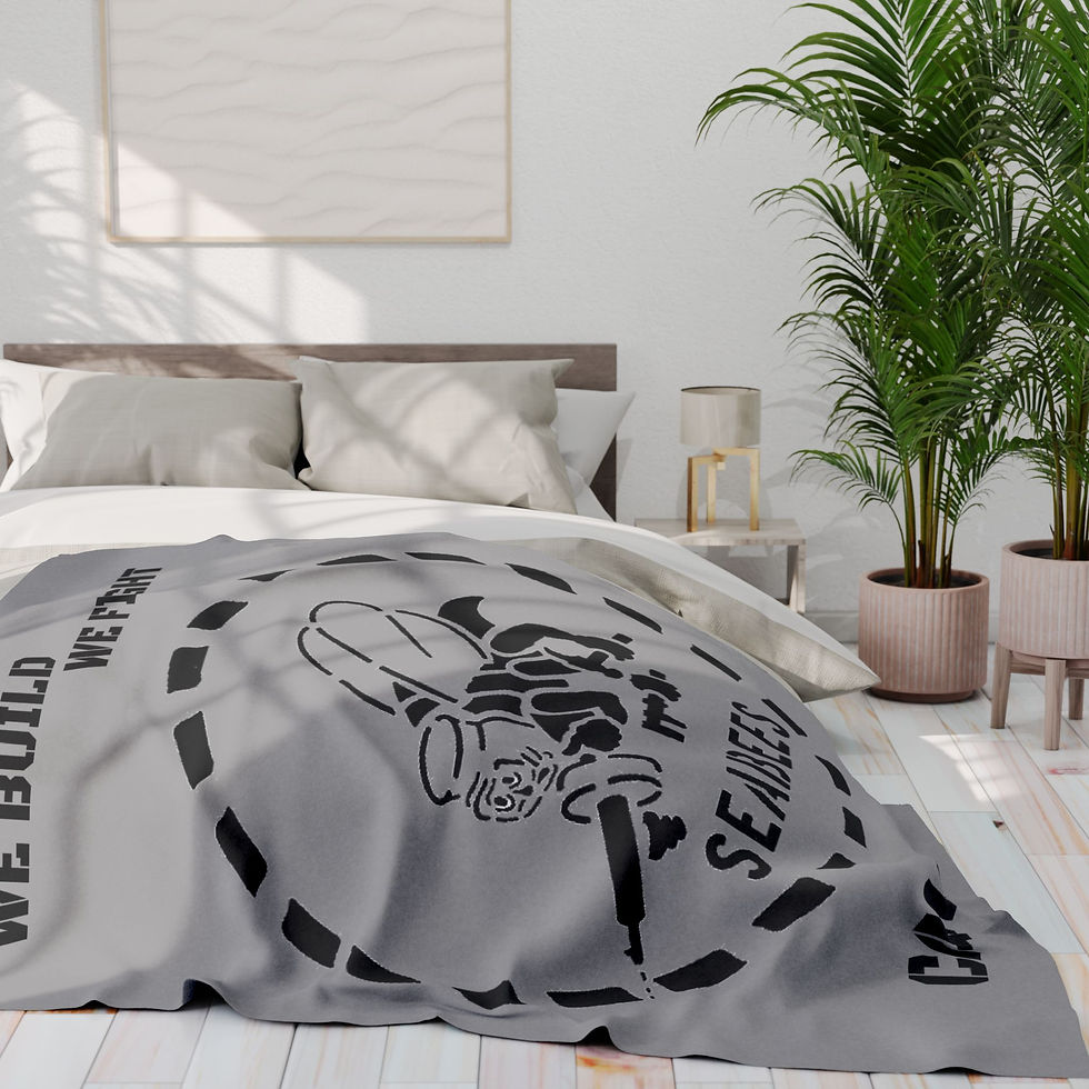 Thumbnail: Grey Seabees Blanket We Build We Fight Can Do stencil Arctic Fleece