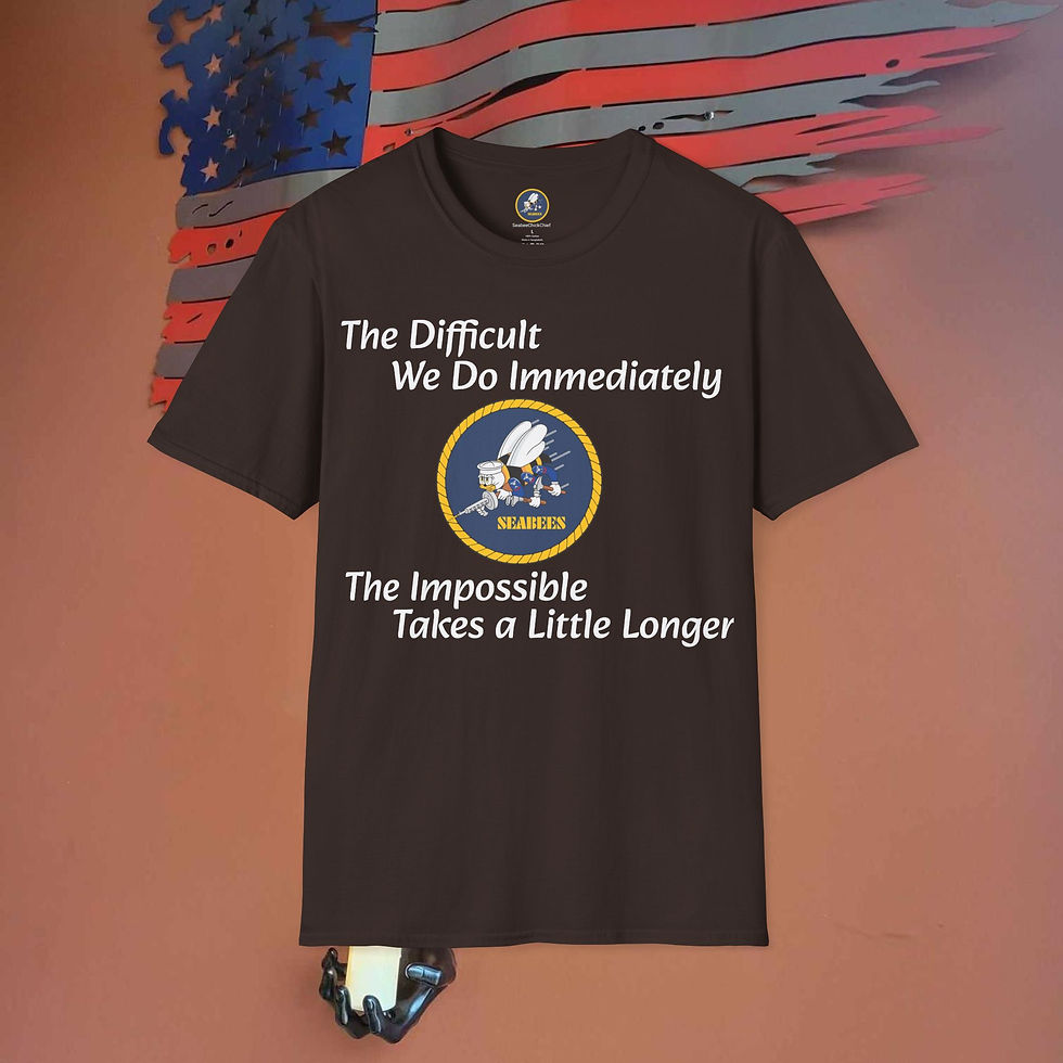 Thumbnail: The Difficult We Do Immediately Seabees Logo Neck Label Unisex Softstyle T-Shirt