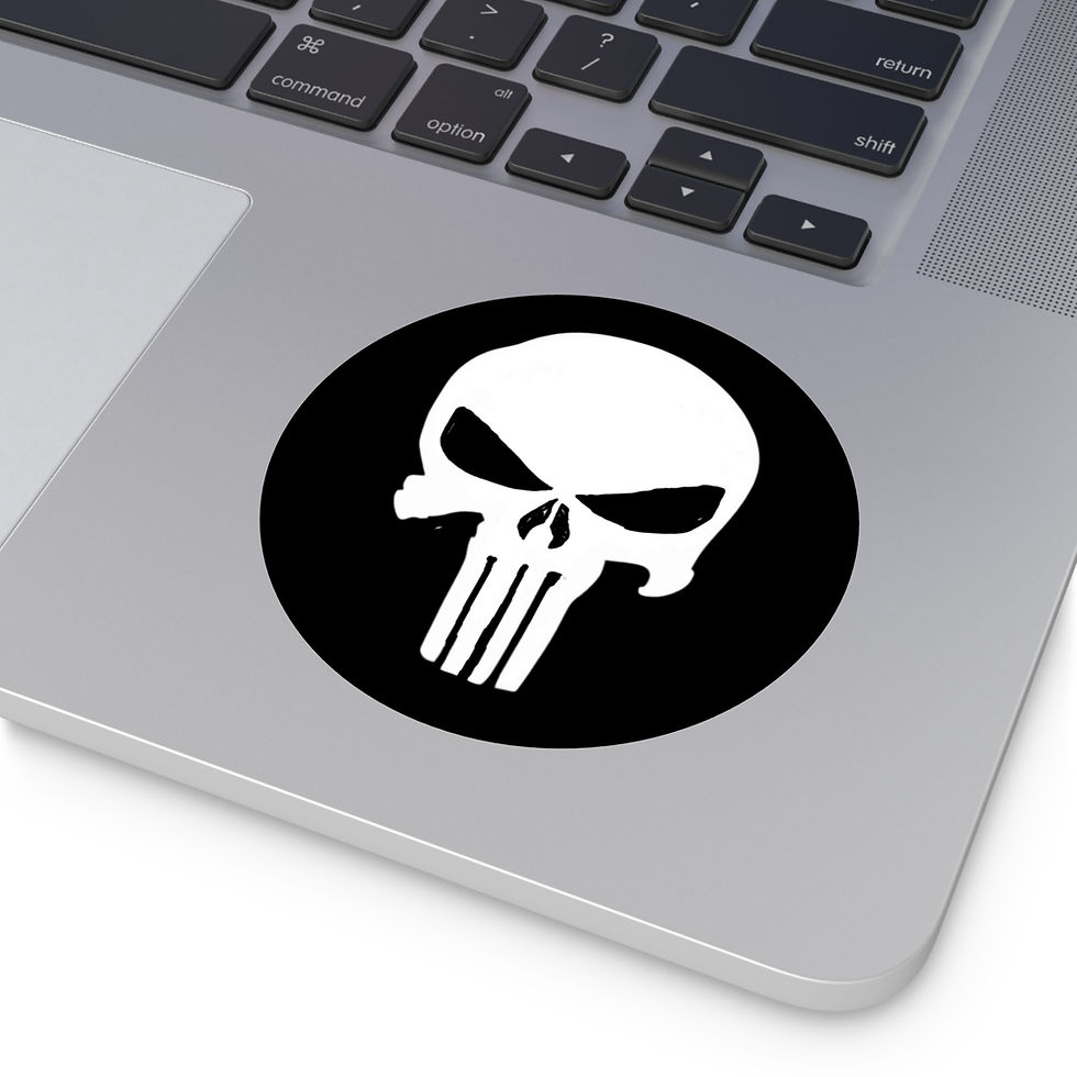 Thumbnail: White Punisher Round Vinyl Stickers Blk background outdoor indoor UV Protectant