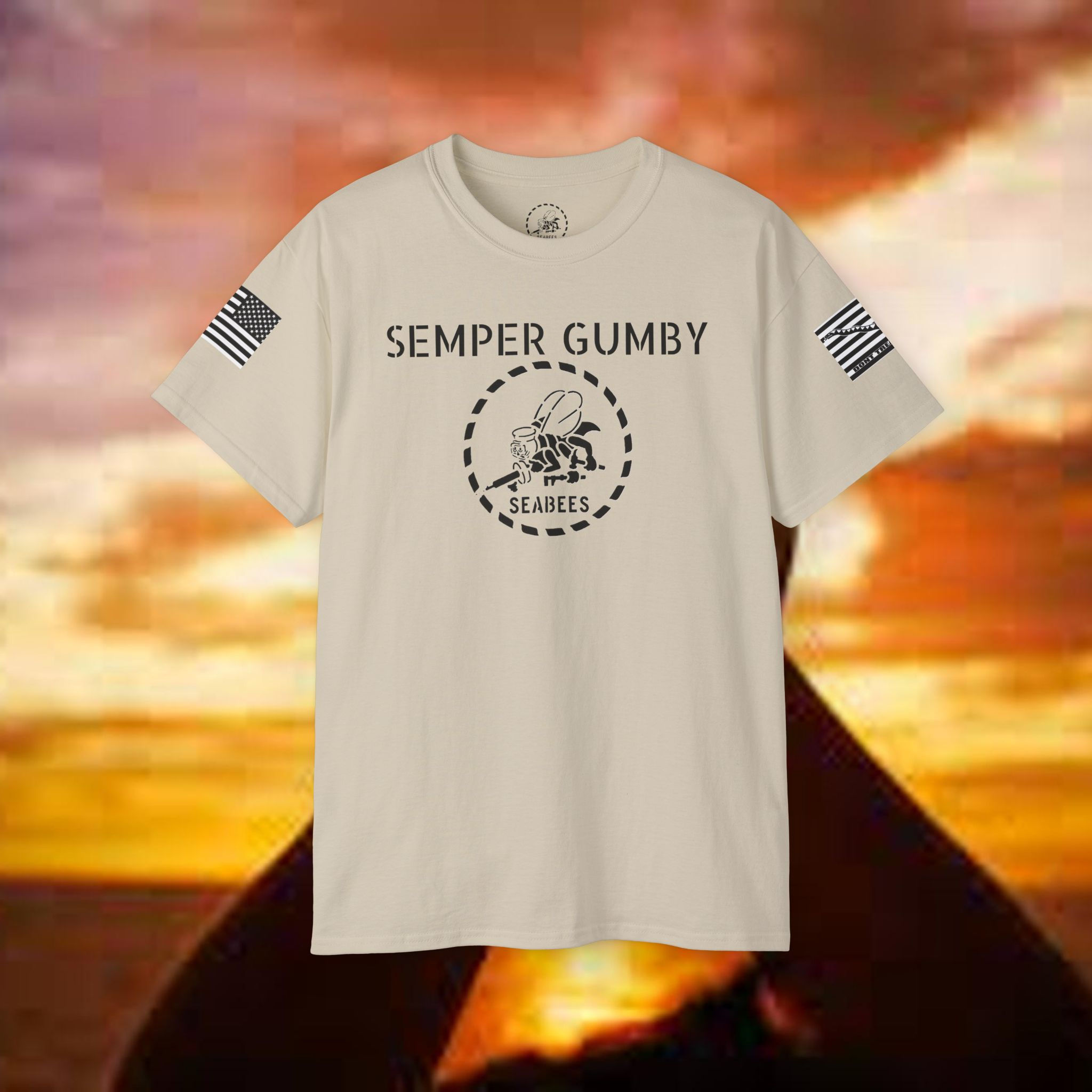 SEMPER GUMBY Seabee Stencil Ultra Cotton Tee Seabees Flag Jack tshirt