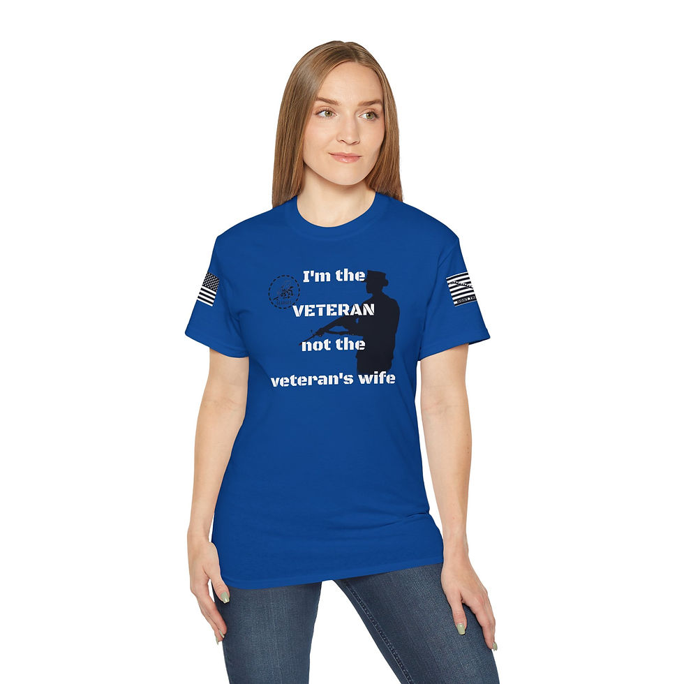 Thumbnail: "I'm the Veteran, Not the Veteran's Wife" Veteran Jack Flag Seabees T-Shirt 
