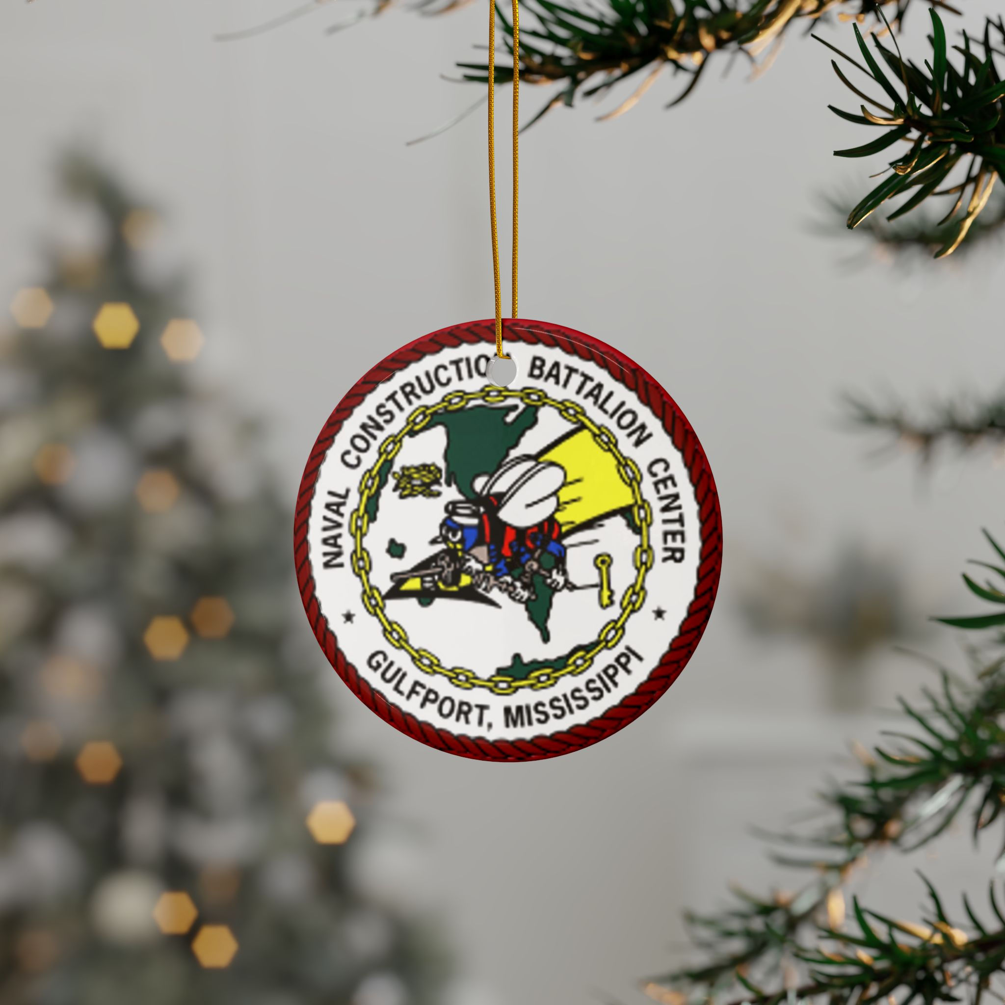 NCBC Gulfport Ornament Ceramic Seabees Double Sided (1pc)