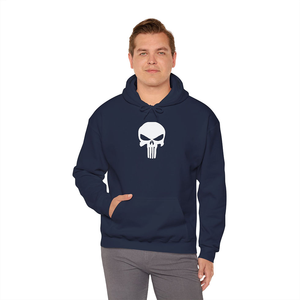Thumbnail: White Punisher Hoodie w Pockets Sweatshirt Heavy Blend, Men's Women's Pullover