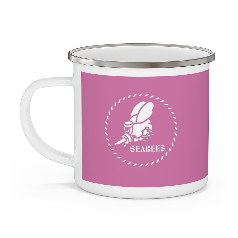 Thumbnail: Enamel Camping Mug Cup Female Combat Veteran Seabees stencil pink