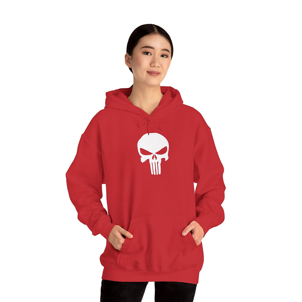 Thumbnail: White Punisher Hoodie w Pockets Sweatshirt Heavy Blend, Men's Women's Pullover