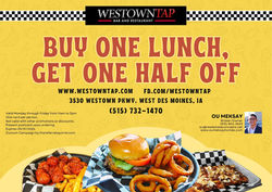 April 2026 Deal - Buy One Lunch, Get One Half Off