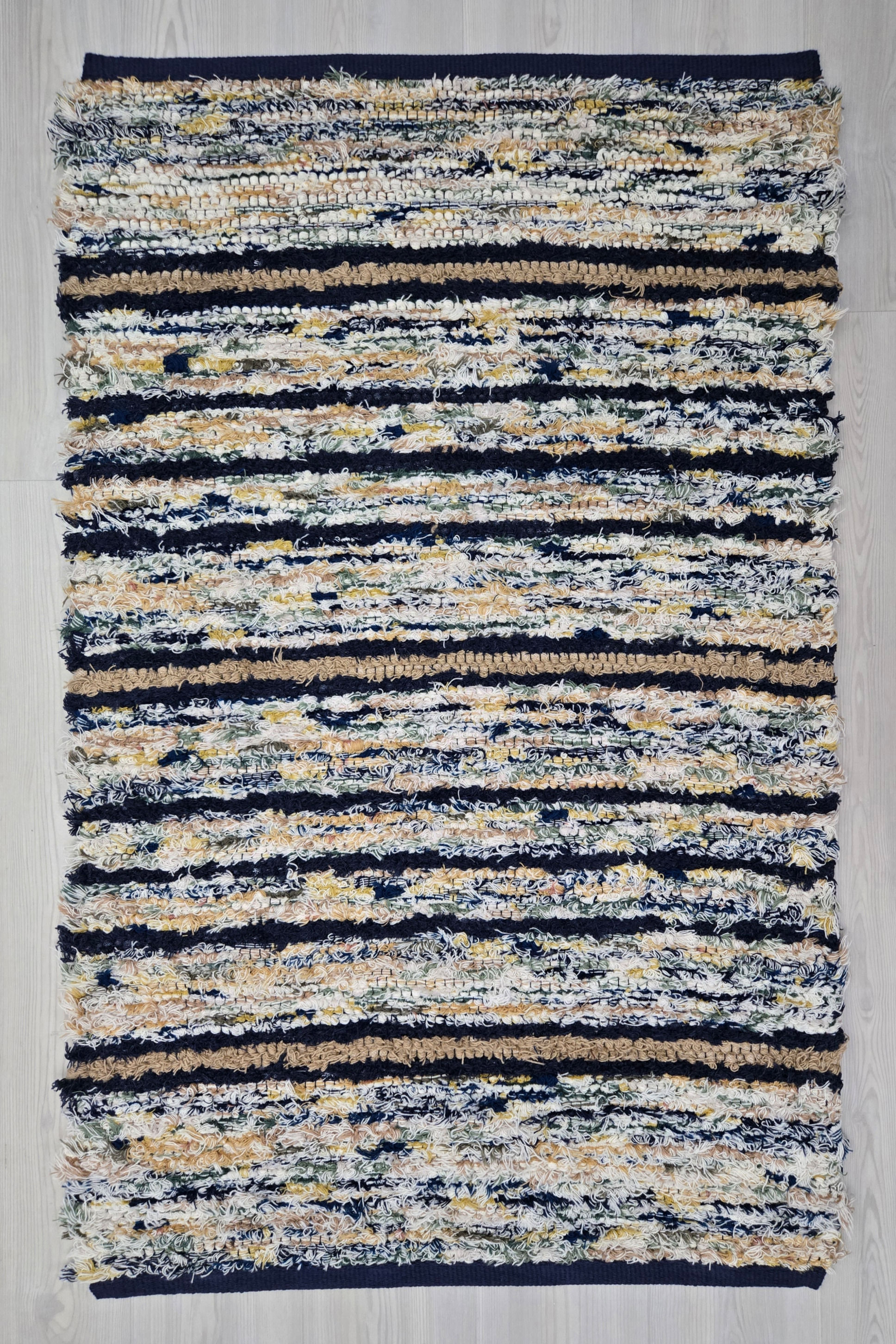 Handwoven Rug 30" wide (beige, cream, navy, gold, green)