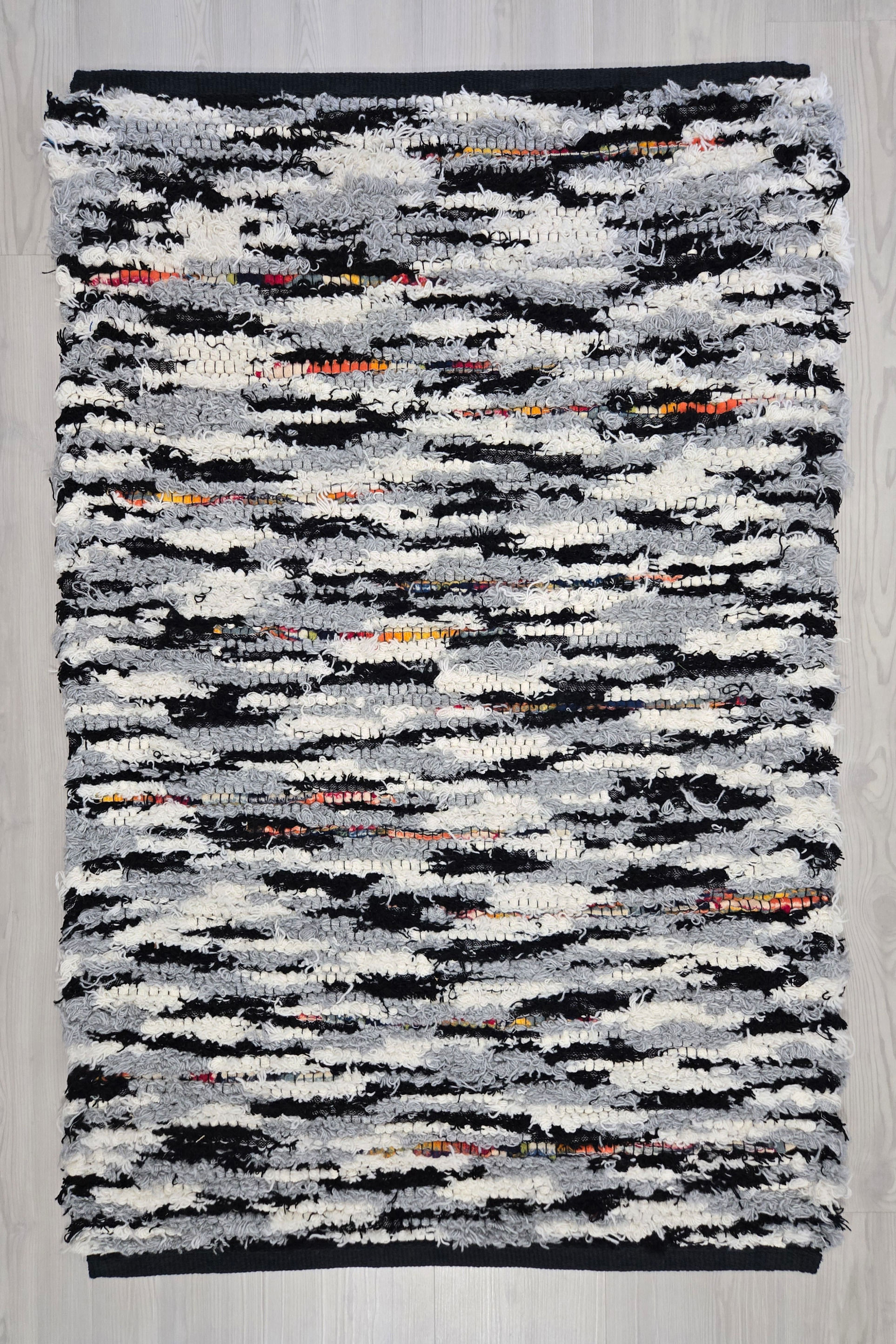 Handwoven Rug 30" wide (white, gray, black, w/color bits)