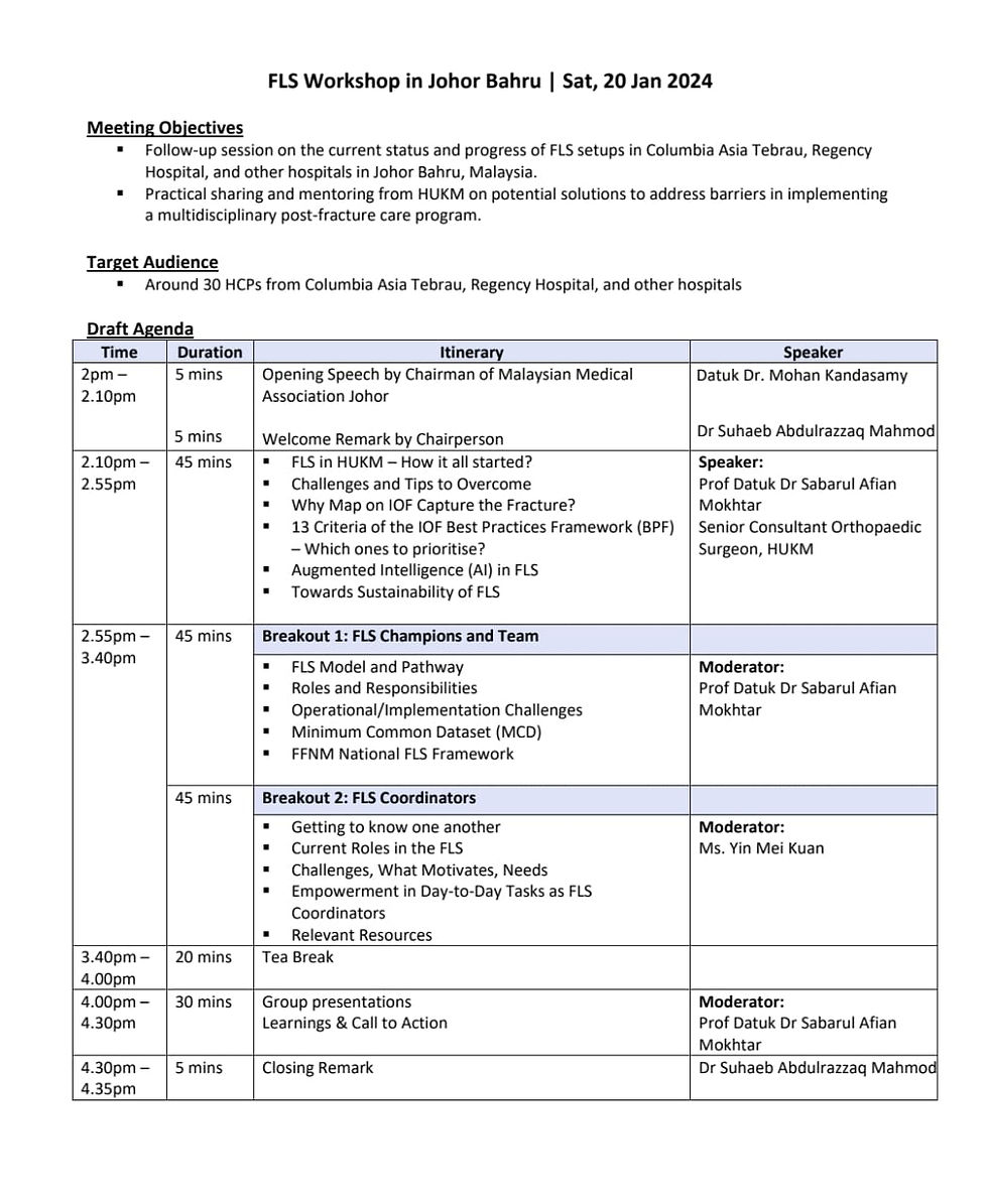 Fracture Liaison Service FLS Workshop
