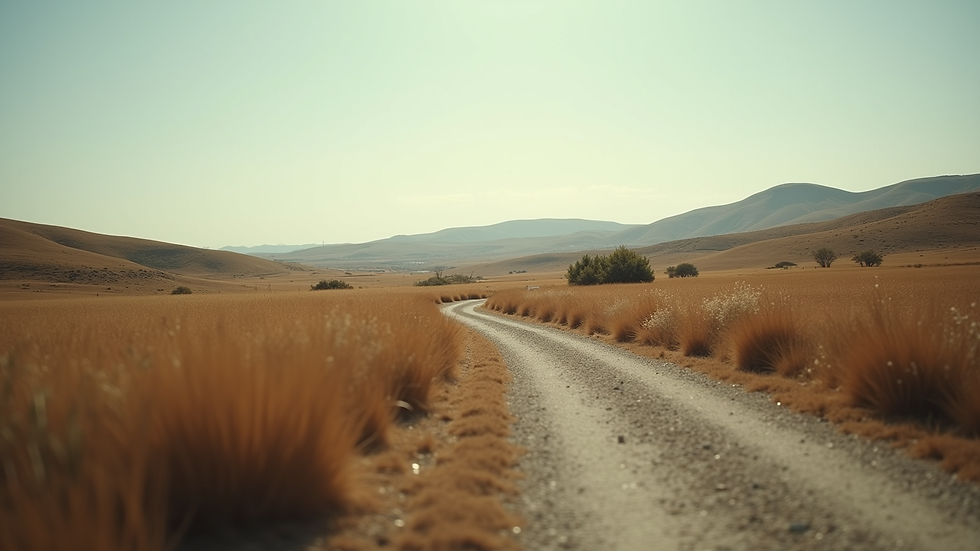 Eye-level view of a serene landscape with a winding path