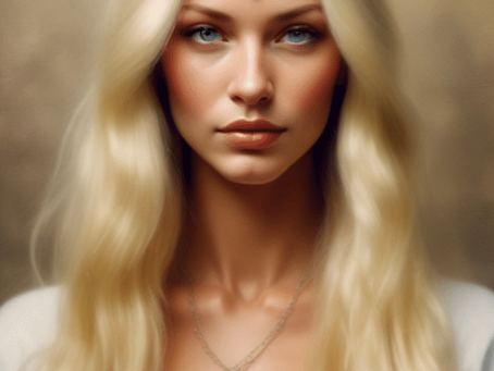 The Empress tarot card from the One Celtic Witch Enchanted Tarot deck featuring a crowned blonde woman with piercing blue eyes, wearing a gold royal crown and white gown, symbolizing feminine strength, abundance, and nurturing power.