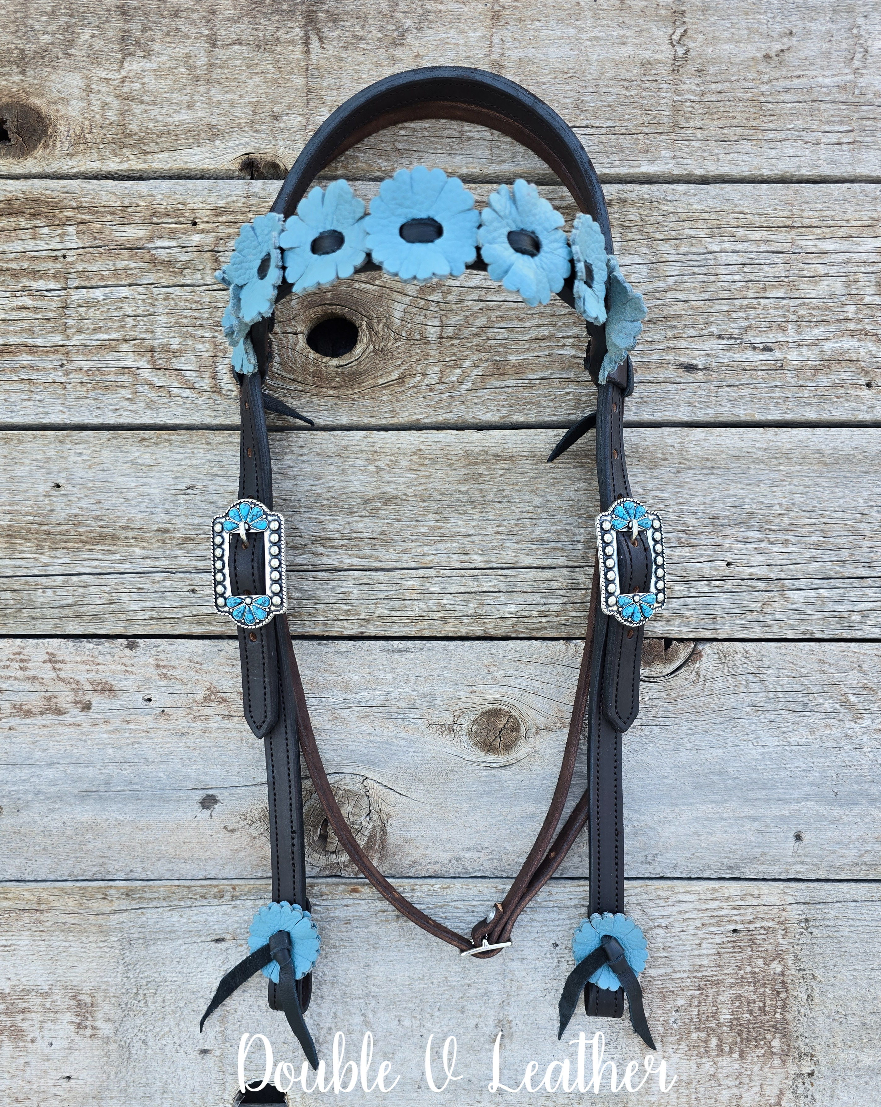 Tourquoise Leather Flower Headstall