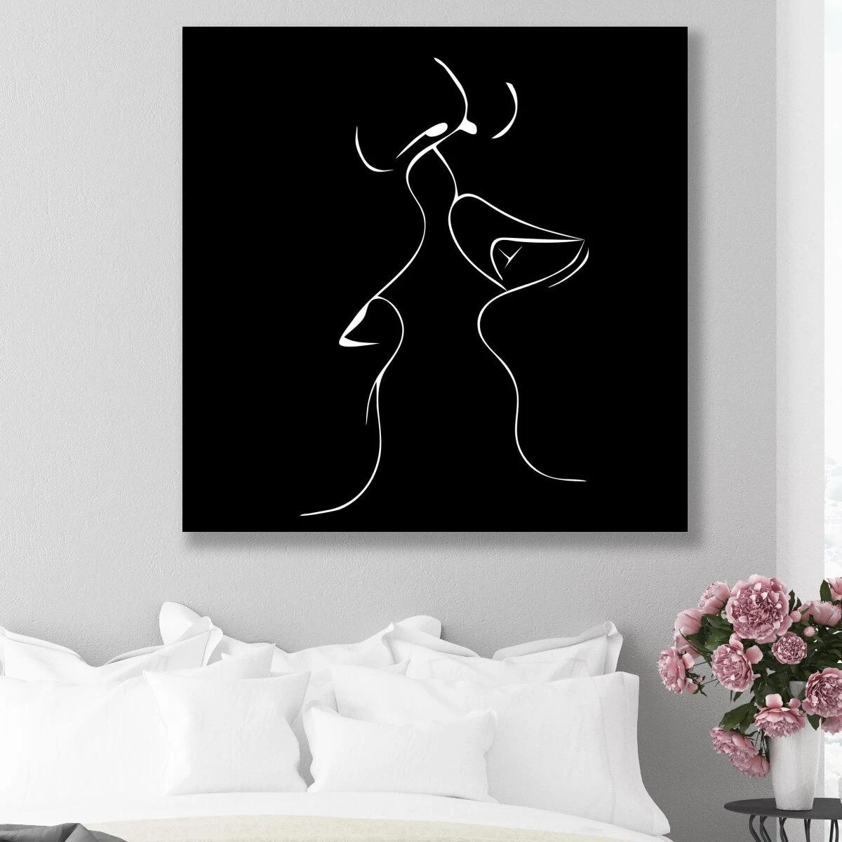 תדר האהבה - תמונה זוגית רומנטית בקו אחד שחור לבן לחדר שינה דגם 3728550