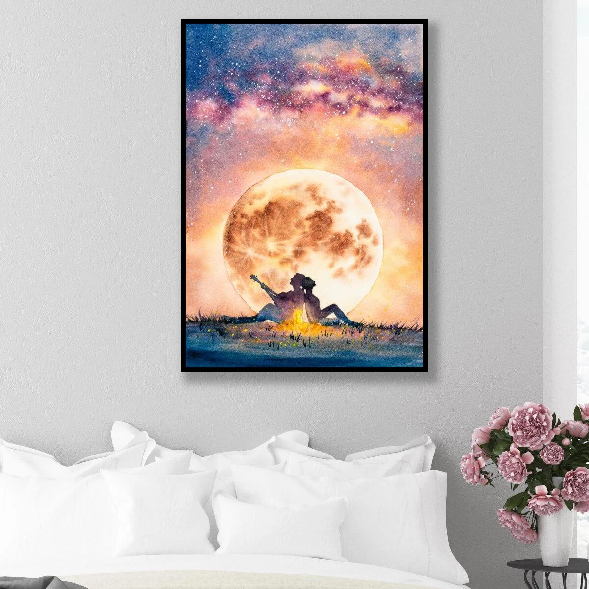 ציור רומנטי - תמונה זוגית מעוררת השראה של זוג ושמש הדפסה על זכוכית או קנבס דגם 3728363