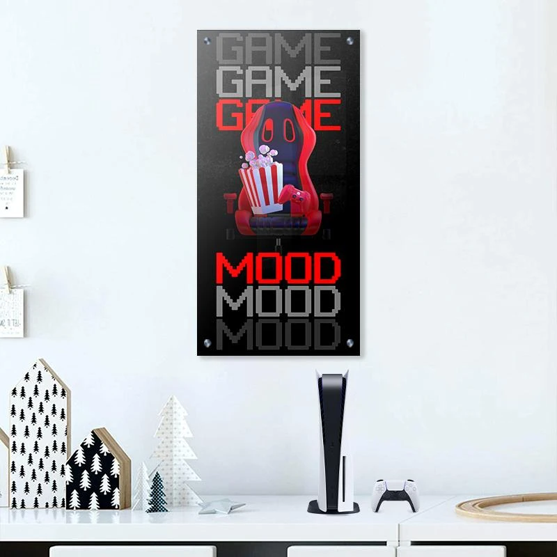 תמונה לחדר שינה גיימרים Game Mood בגודל 40X80 ס"מ עיצוב בנושא נאון, גיימינג מגיע בקנבס מתוח על מסגרת עץ, זכוכית ומנטים כסופים - דגם 135318