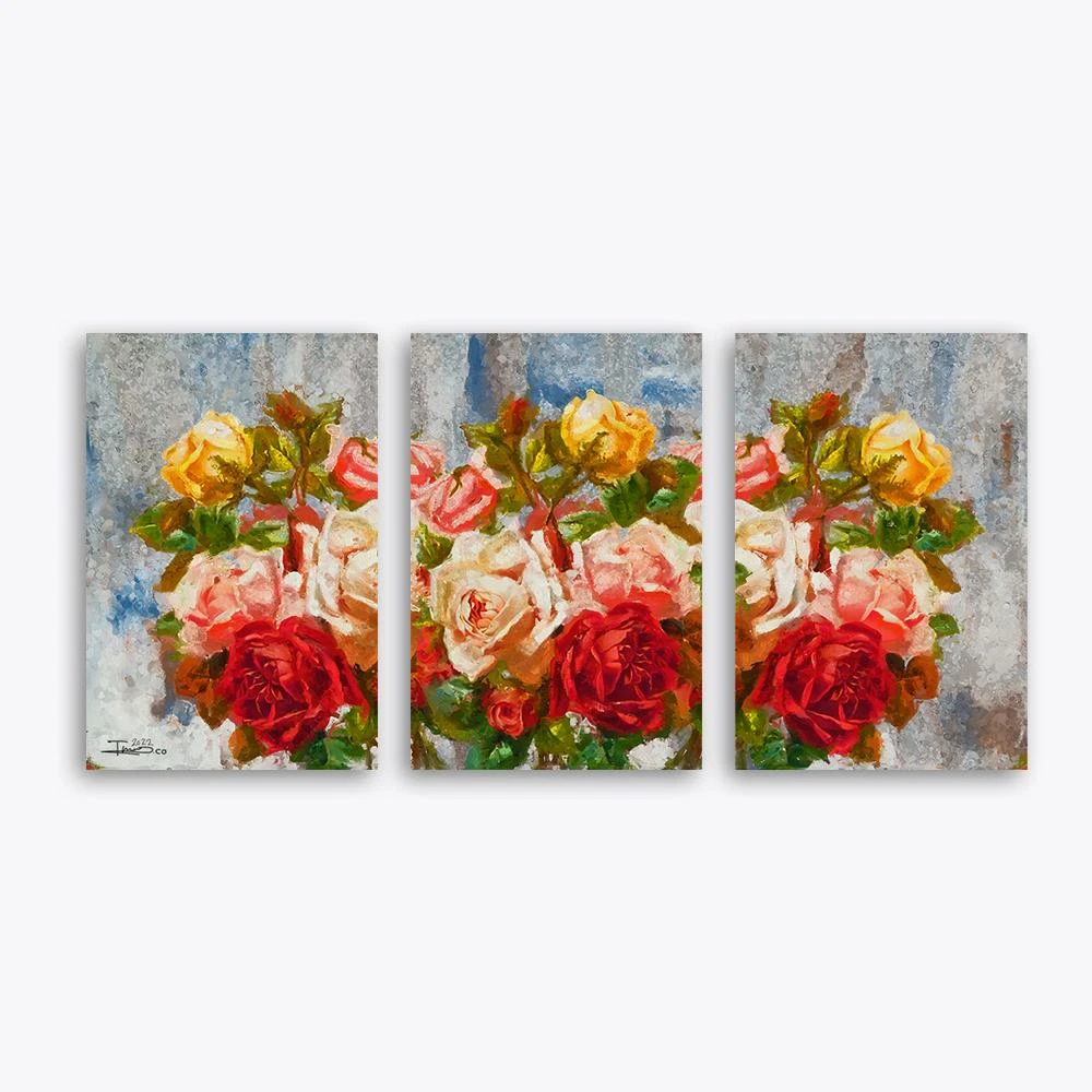 תמונות לסלון הסדרה החדשה שדה פרחים תמונת קנבס בנושא פרחים ועלים, ציורים - דגם alvtm46p2430