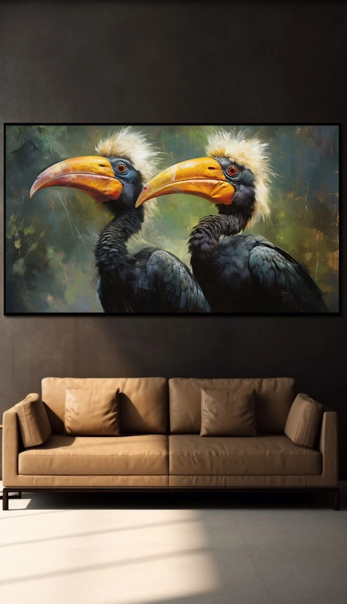 חולמים בזוגות תקריב תמונת זכוכית או קנבס לחדר שינה ציור בצבעי ירוק, כתום - דגם 32481598