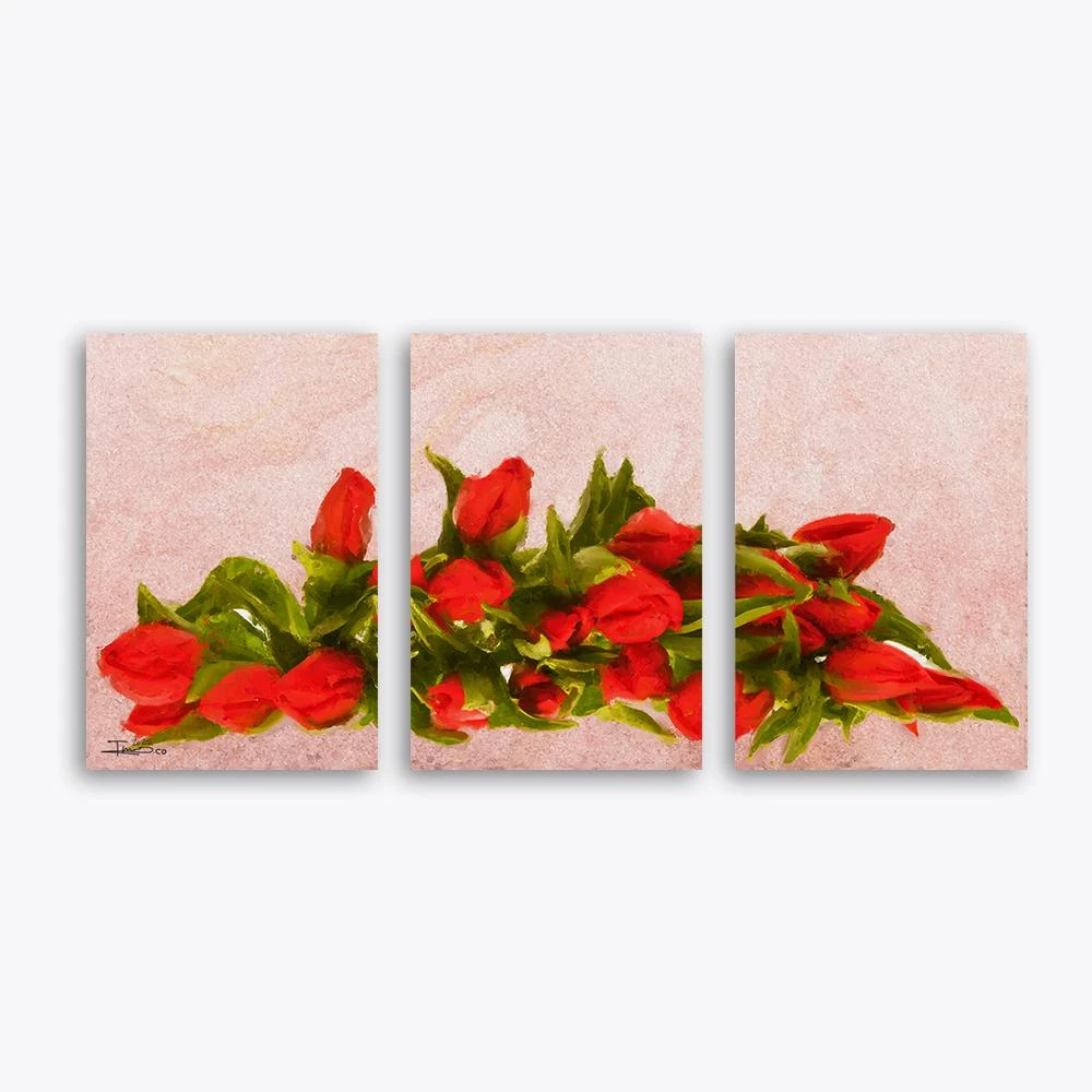 טריפל תמונות לסלון פרחי ארץ ישראל תמונת קנבס בנושא פרחים ועלים, ציורים - דגם alvtm46p2427