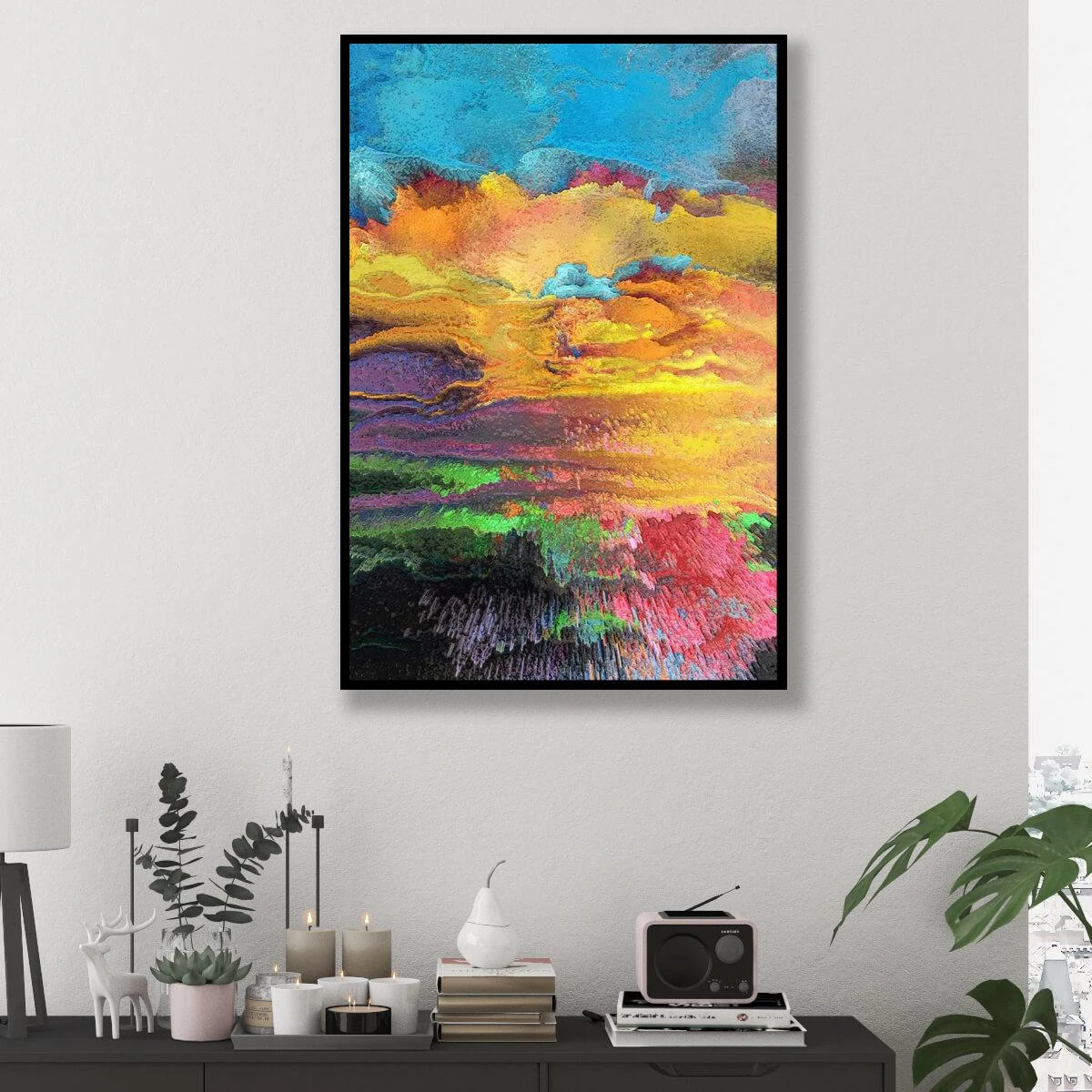 ציור צבעוני מופשט לסלון או למשרד אמנותי תמונה צבעונית על קנבס או זכוכית דגם 3728427