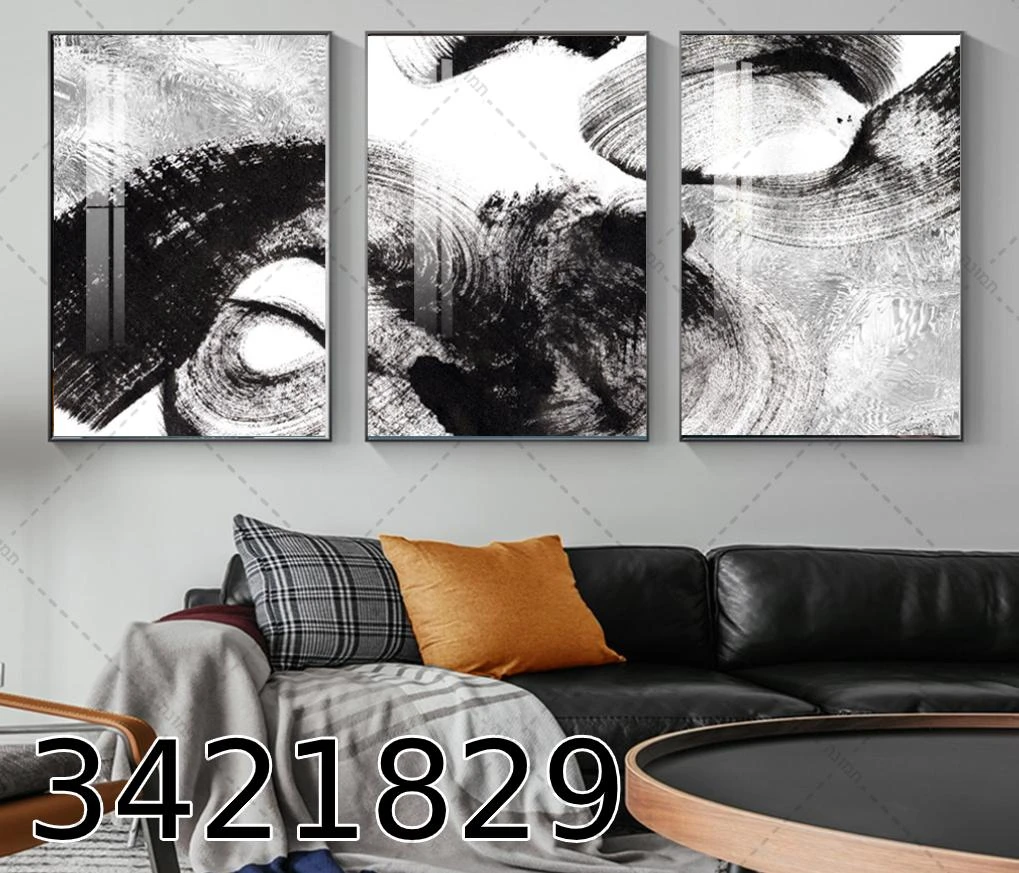 שלישית תמונות אבסטרק 'שחור לבן' לתליה בסלון דגם 3421829
