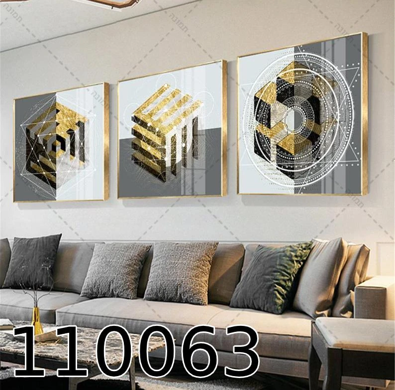 תמונות קנבס: טריפל גיאומטריות מרובעות לתלייה בסלון דגם 110063