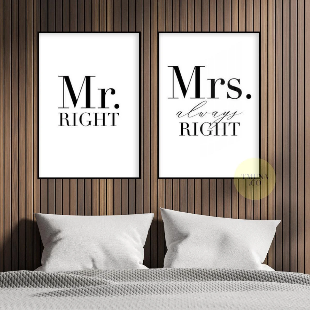 מיסטר &amp; מיס - סט תמונות מינימליסטיות זוגיות בשחור לבן לחדרי שינה על קנבס דגם 3728570