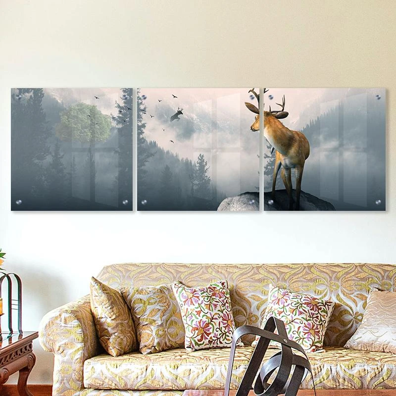 יערות גן העדן - טריפל תמונות זכוכית מרובעות תמונה רוחבית לסלונים ובתים כפריים דגם 135126