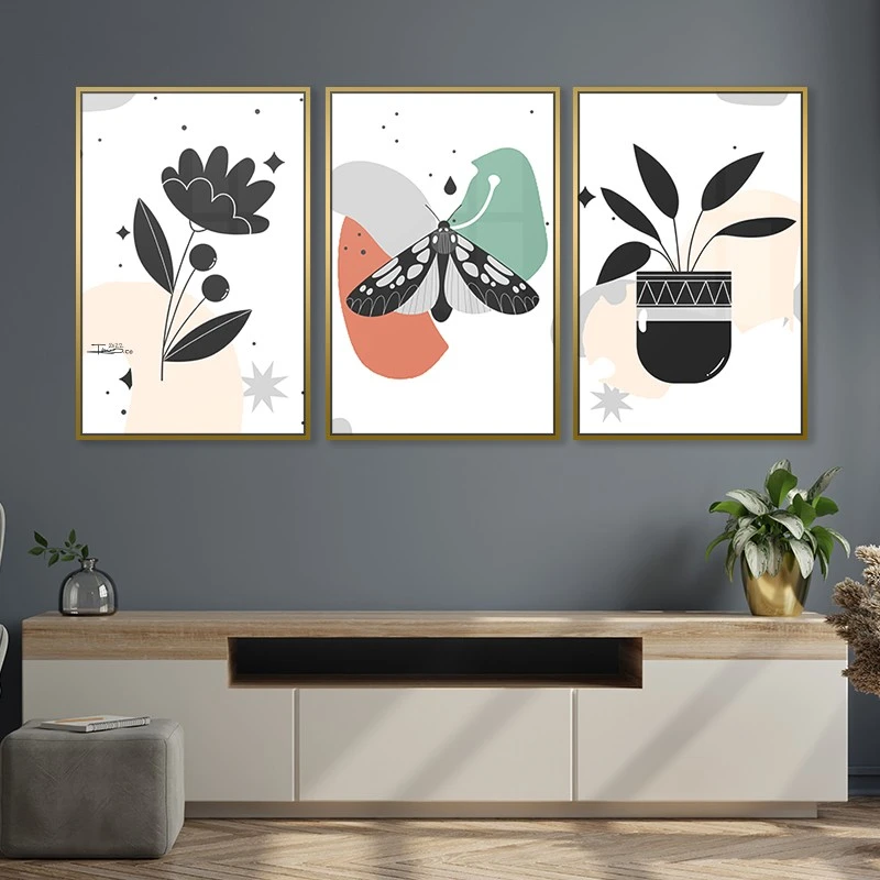 סט תמונות קנבס למשרד פרחים ועלי כותרת תמונות מחולקות עלים ופרחים - דגם 135350