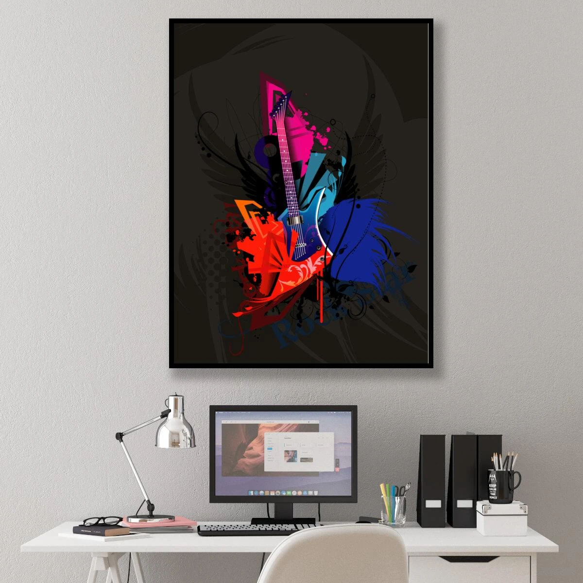 תמונה של גיטרה לחדרי שינה או חדרי נוער ציור צבעוני על קנבס או זכוכית דגם 3728216