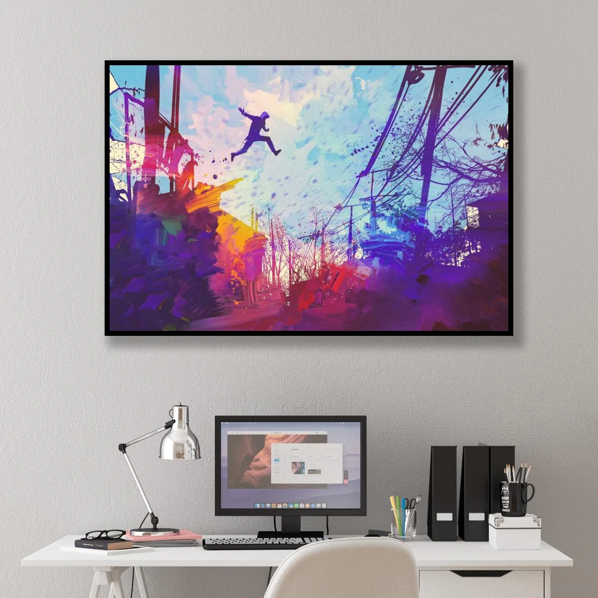 ציורים מגניבים | פארקור ציור מודפס על קנבס או זכוכית תמונה צבעונית סוריאליסטית מתאימה לחדר שינה נוער או סטודיו דגם 3728393