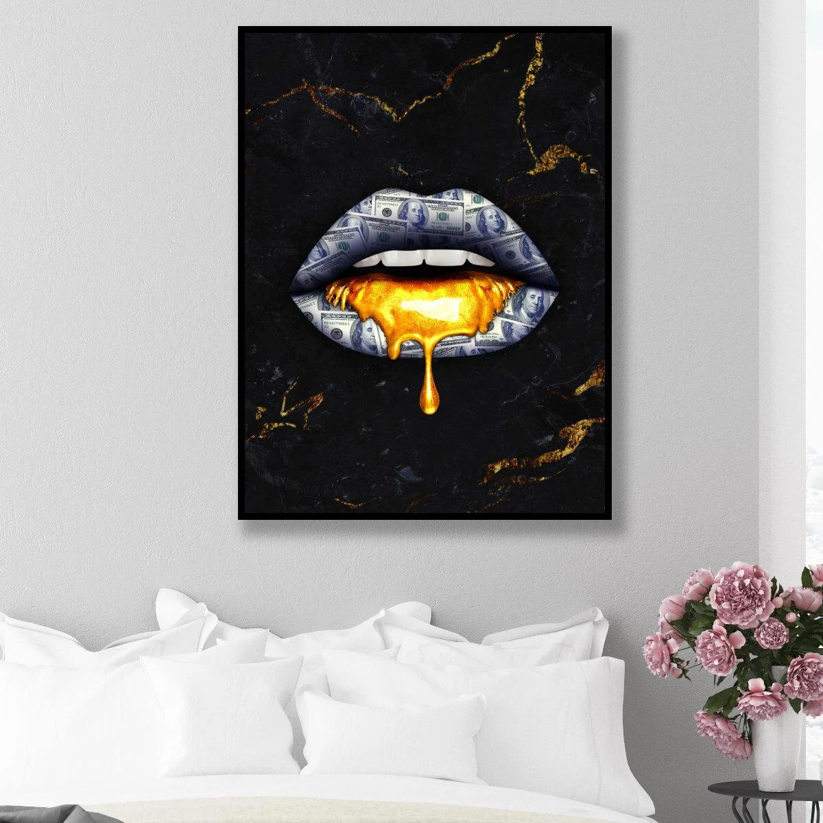 תמונה של שפתיים עם דולרים - תמונה חדשנית לחדר שינה משרד אופנה או כניסה לבית דגם 3728144