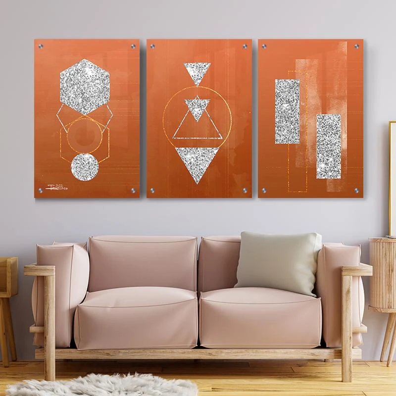 תמונות מחולקות  חמרה צורות כסף סט לסלון בגודל 40X60*3 ס"מ, 60X80*3 ס"מ  עיצוב בנושא מינימליסטי, Line Art, פרחים ועלים, נורדי מגיע בקנבס ומסגרת שחורה, זכוכית ומנטים כסופים - דגם 135355