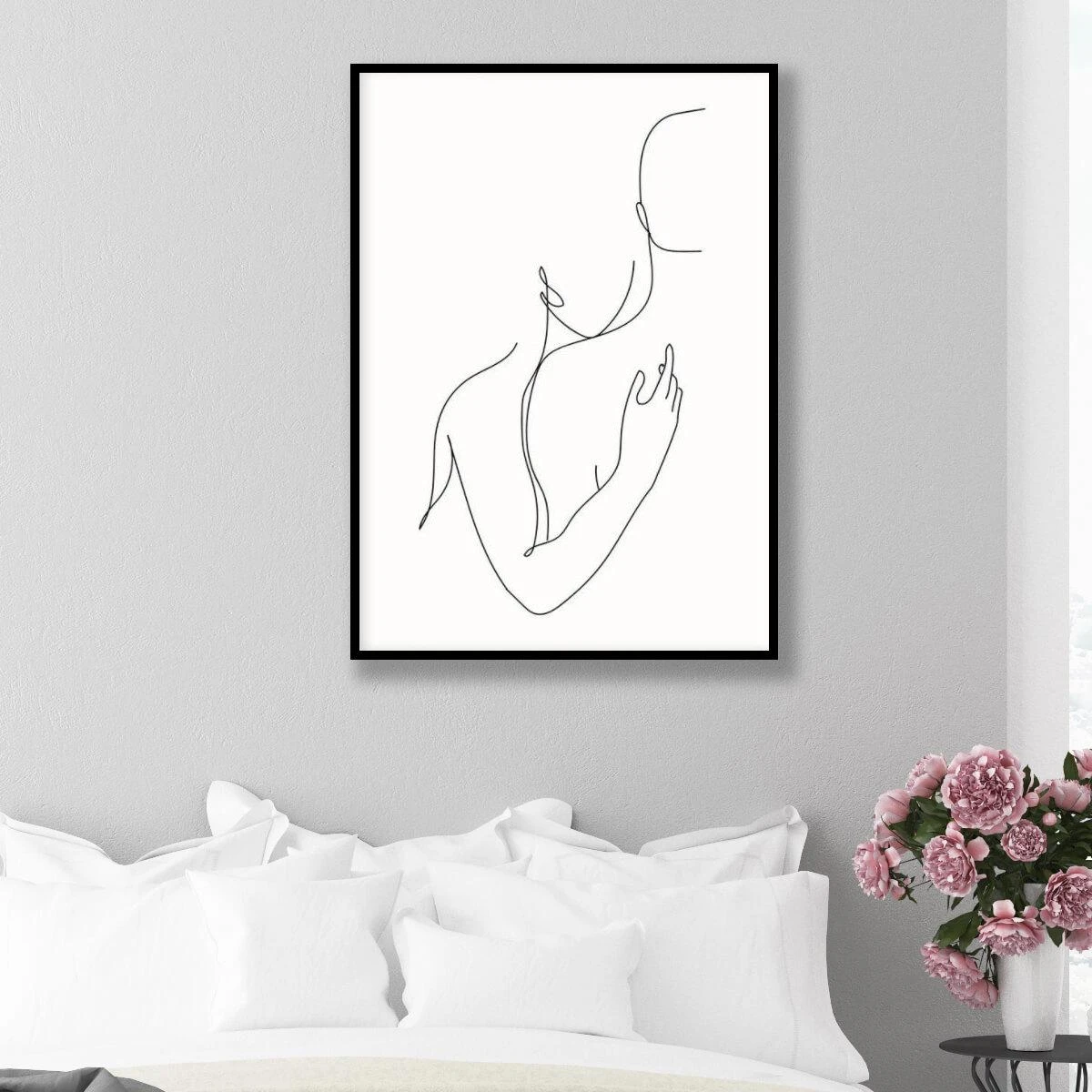 את שקט - תמונה זוגית רומנטית בקו אחד על קנבס או זכוכית לחדר שינה דגם 3728537