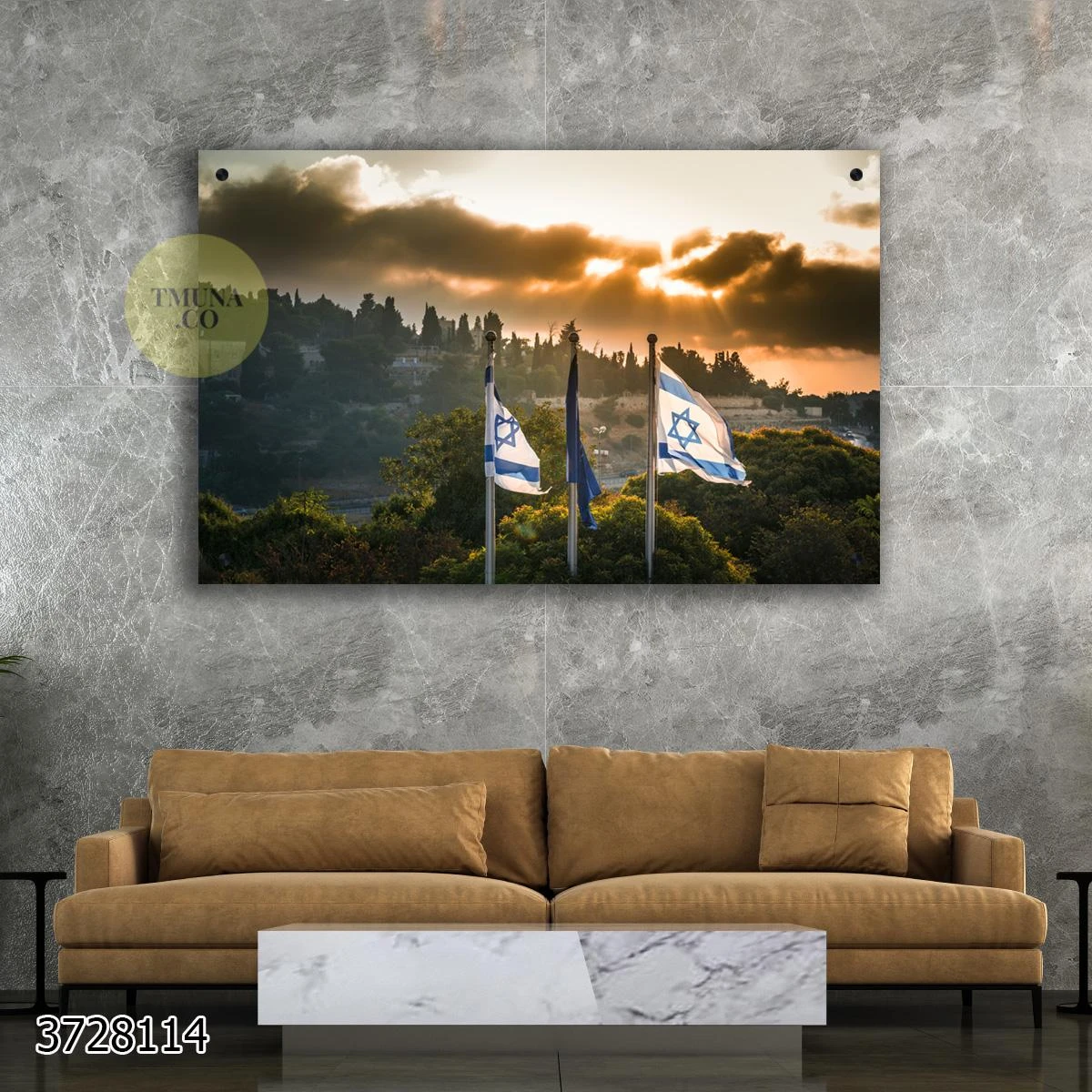 עיר הבירה בישראל - תמונה של ירושלים על זכוכית למשרד או לובי דגם 3728114