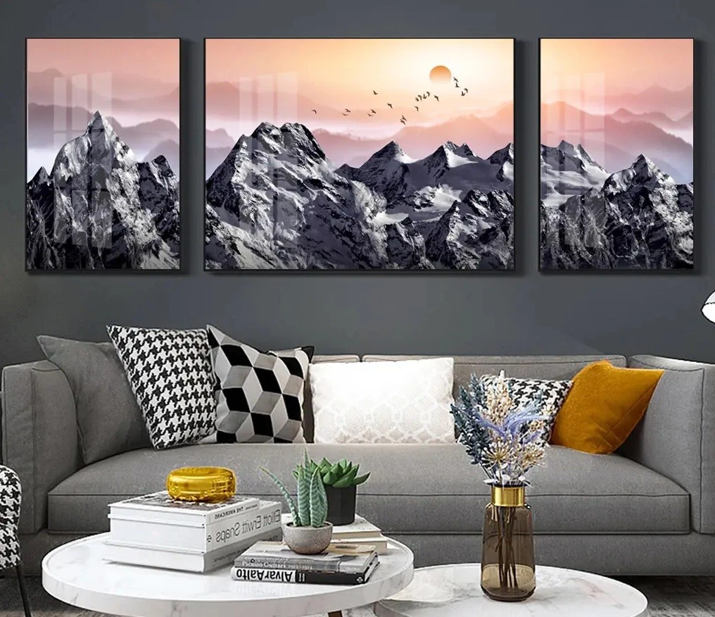 סט 3 תמונות קנבס מחולקות הרים מודרניים עיצוב מיוחד טבע ונופים לפינת אוכל - דגם 27690429