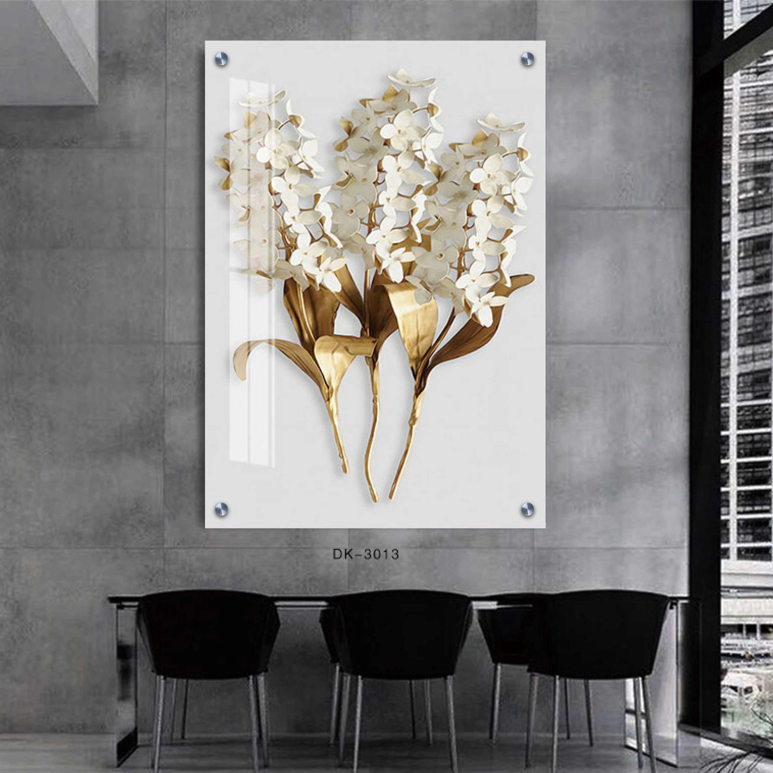 תמונת זכוכית: 'זר פרחים תלת מימד' ללובי למשרד מק"ט GTM-3013